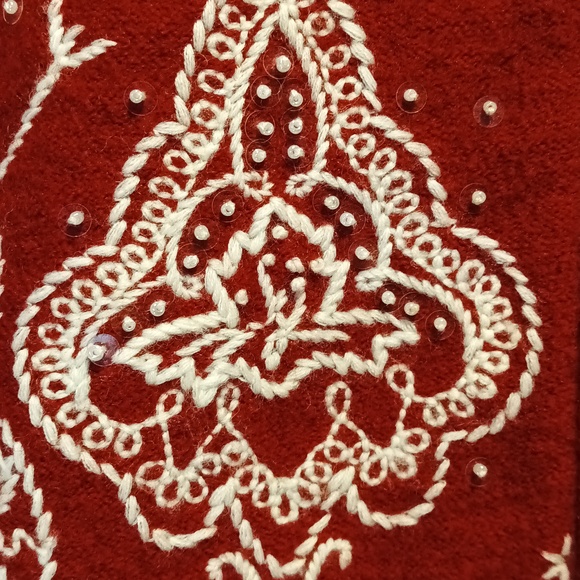 Christmas Red Vest Merino WoolEmbroidered Winter Festive Medium - Picture 5 of 13